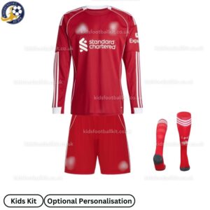 Lvr^_^pooI Home Kids Football Kit 25_26-long sleeve-frontviewwithsocks